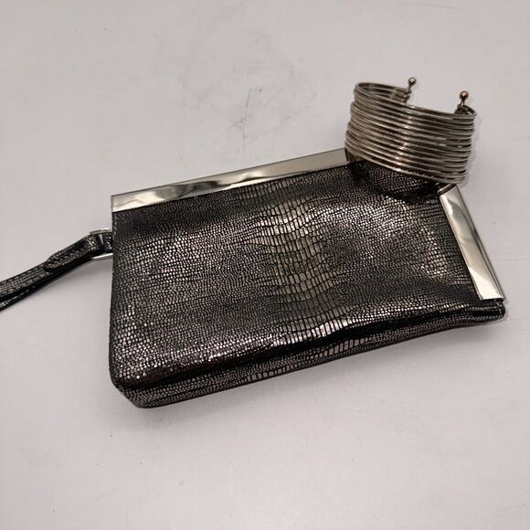 Calvin Klein Blue Metallic Leather Wristlet Wallet Clutch With Mirror - Picture 9 of 9